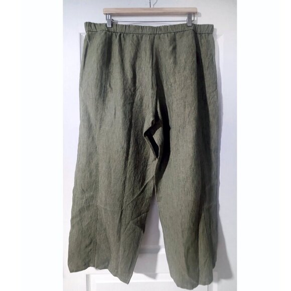 Eileen Fisher | Washed Organic Linen Délavé Wide Trouser Pant In Coriander Green - Picture 5 of 11